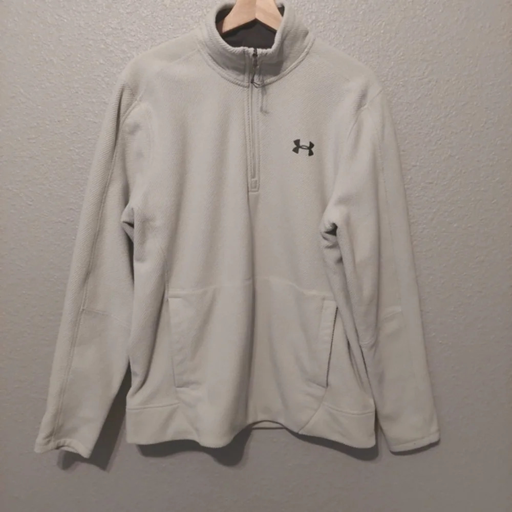 Under Armour Mens Loose Fit 1/4 zip textured fleece Sweatshirt L Beige-Gray